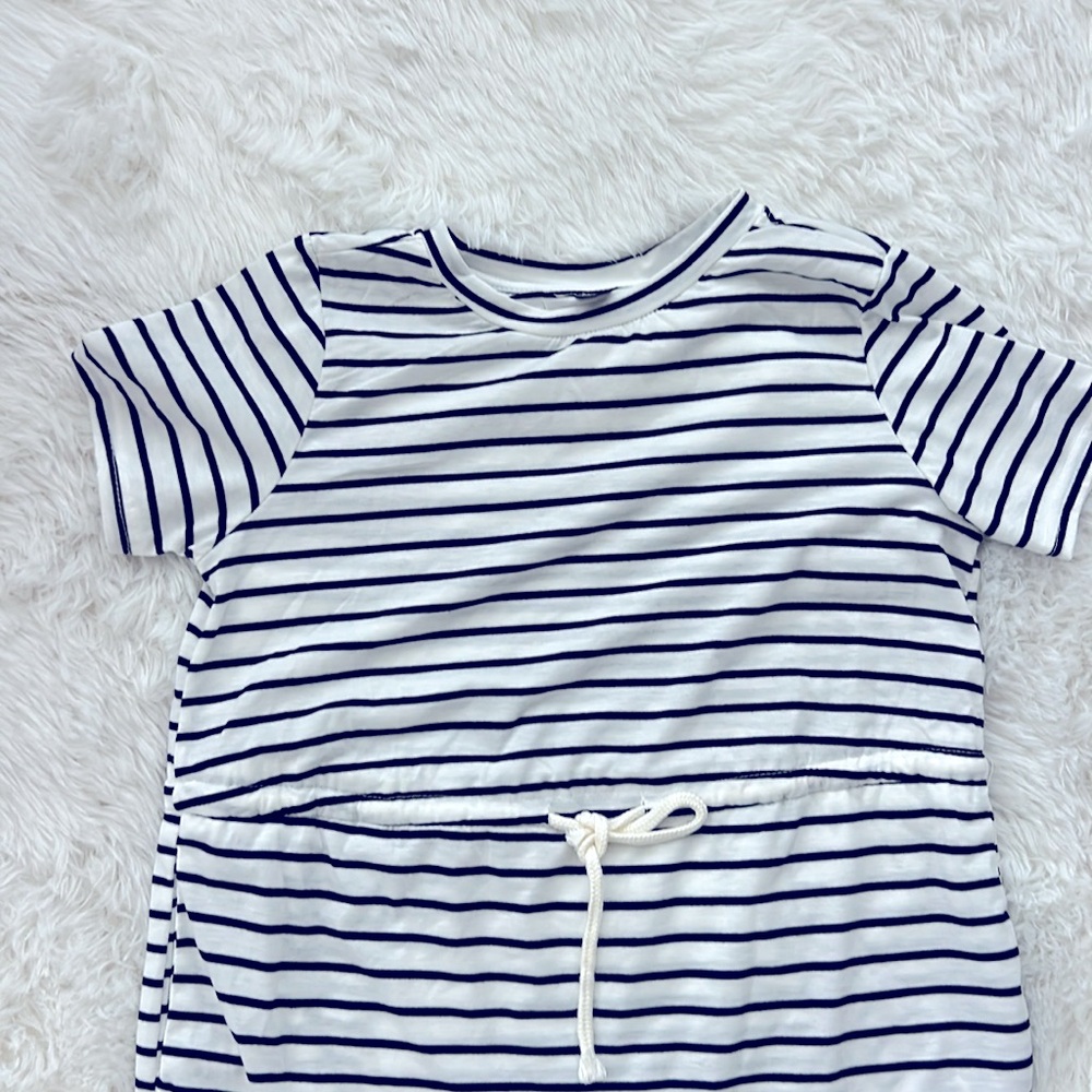 Striped Short Sleeve Dress with Drawstring - Picture 2 of 3